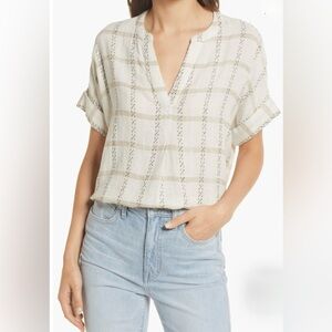 Madewell Linen Blend Lakeline Popover Shirt in Windowpane Jacquard XXS